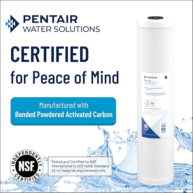Pentair Pentek CBC-BB Big Blue Carbon Water Filter, Whole House Heavy Duty Carbon Block Replacement Cartridge with Bonded Powdered Activated Carbon (PAC) Filter, 10" x 4.5", 0.5 Micron, White