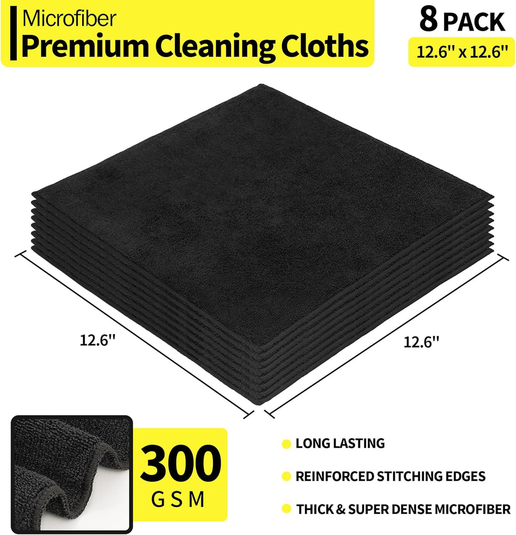 HOMERHYME Microfiber Cleaning Cloth, Premium 8 Pack Cleaning Towels, Lint-Free & Streak-Free Ultra Absorbent, 300GSM Reusable Microfiber Towel for Cars Shop Garage Home and Kitchen, 12.6" x 12.6"