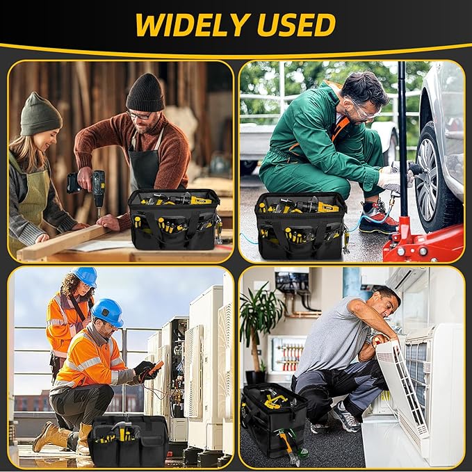 Tool Bag, Portable Tool Box Organizer Adjustable Shoulder Strap, Carry Tool Tote Heavy Duty Tool Storage Bag With Wide Mouth,Tool Bags for Men Mechanic EngineerGift - M, Black