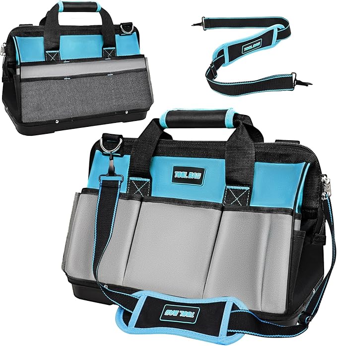 16 Inch Tool Bag Heavy Duty Tool Box Organizer, Portable Tool Organizers and Storage Bag, Tactical Toolbox with Anti-Slip Base & Adjustable Strap for Electrician, DIYer, HVAC, Mechanic