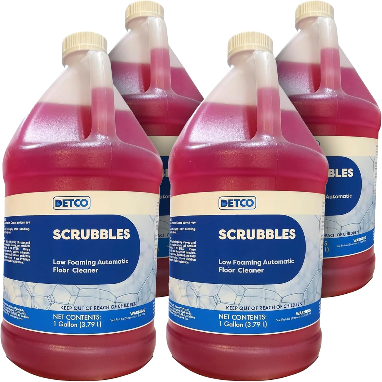 Scrubbles Low Foaming Automatic Floor Cleaner, Industrial Strength Concentrate - Deep Cleaning Solution for Concrete Floors, 2oz Per Gallon of Hot Water, 1 Gallon, Case of 4