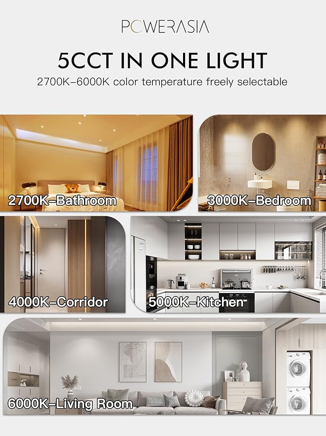 8 Pack 6 Inch Gimbal LED Recessed Lighting with Junction Box, 5CCT 2700K-6000K Selectable, 360°+90° Adjustable Directional Eyeball Light, 15W 1300LM Slim Canless Downlight - ETL and Energy Star