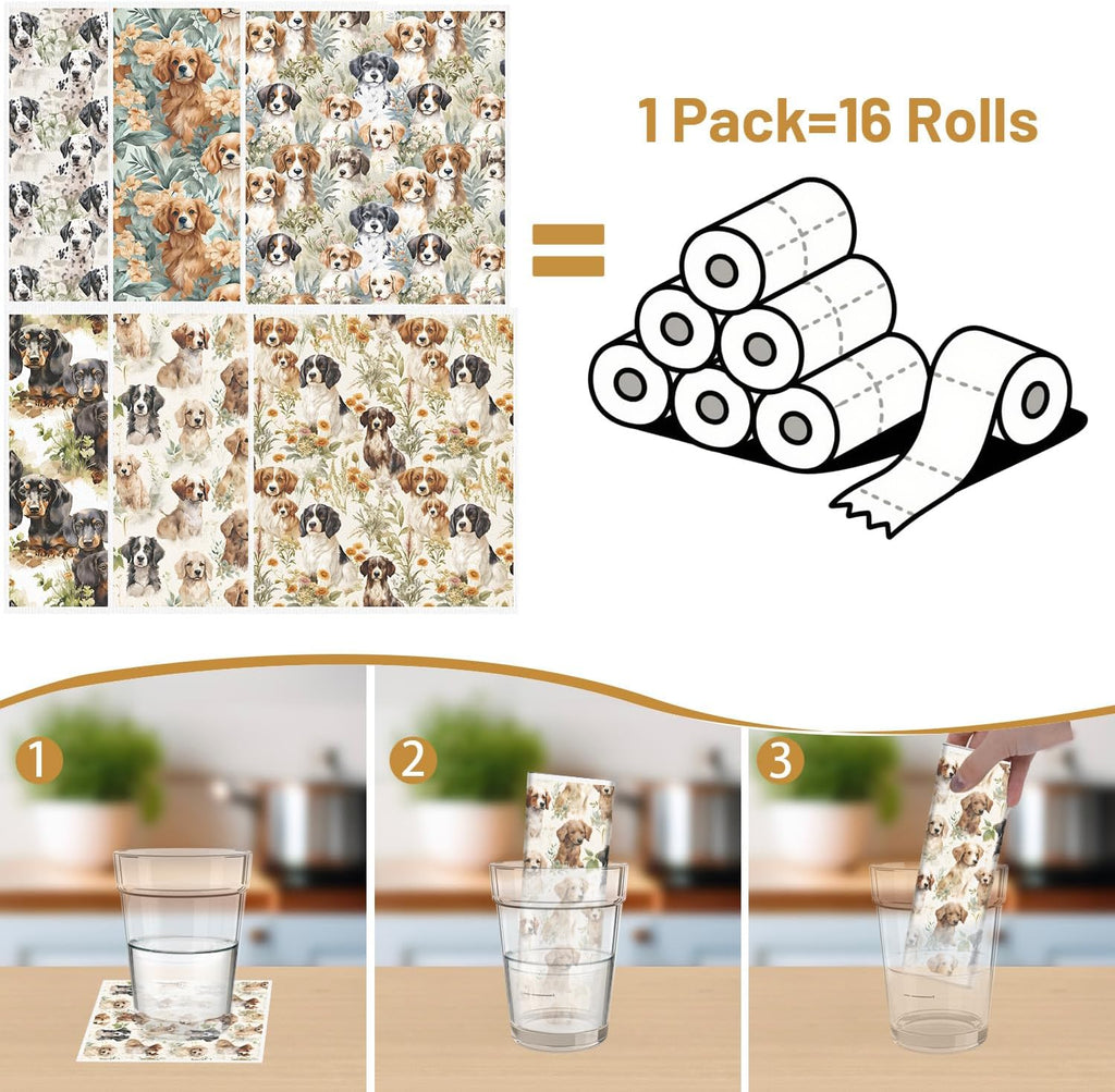 Swedish Dishcloths for Kitchen, 6PCS Cute Dog Swedish Dish Cloths Gift Set, Reusable Absorbent Cellulose Sponge Doggie Dish Towel for Home Cleaning(7.8 X 7 Inches)