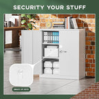 Greenvelly Metal Storage Cabinet, 36" Locking Storage Cabinet with Doors and Shelves, Lockable Storage Cabinets for Home Office, Utility Locker Cabinet, Steel Garage Cabinet with 2 Keys, White Grey