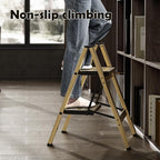 HillhutApex 2 Step Stool, Aluminum Foldable Step Ladder, Lightweight Stable Stool with Wide Non-Slip Pedals, 330lbs Bearing Capacity Ladder for Office,Home,Kitchen - Gold