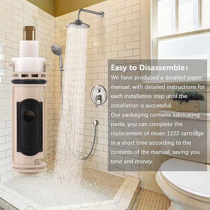 1222 Replacement Cartridge with Puller 104421 for Moen, Compatible with Moen Tub Shower Single Handle Posi Temp Faucet (with lubricating grease)