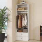 Modular Closet System: Wall Mounted Garment Rack Walk-in Closet System with Hangingrod Built in Clothes Storage with 2 Drawers for Bedroom White 23.62''L x 16.34''W x 70.87''H