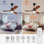 42 Inch Ceiling Fans with Lights and Remote, Modern 3 Blades Wood Ceiling Fan with light, 6 Speed Quiet DC Motor, Indoor Outdoor Ceiling Fan for Patio Bedroom Living Room Kitchen Office
