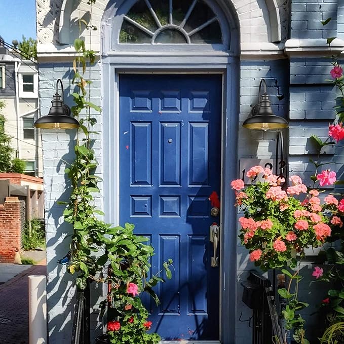 Dusk to Dawn Sensor Outdoor Barn Light Fixtures Outdoor Wall Sconces Farmhouse Wall Mount Lights Exterior Gooseneck Light Fixture Black Finish Industrial Wall Lantern for Porch, Entryways, 4 Pack