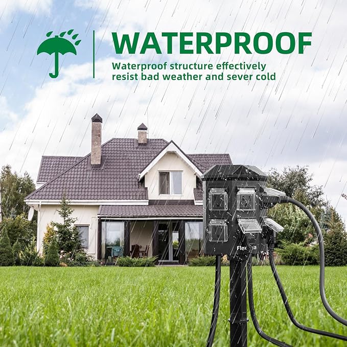 Outdoor Power Strip Waterproof, 50 FT Extension Cord, 6 Grounded Outlets for Halloween/Christmas Decorations and Inflatables, 15A/1875W, ETL Listed