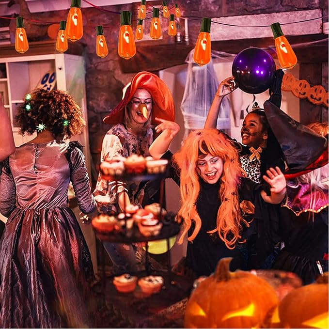 SUNSGNE Halloween Orange Flame Light Bulbs, 10-Pack E17 Flickering Flame Bulb ST40 Edison Replacement Bulbs for ST40 String Lights, 1 Watt- E17 Intermediate Screw Base