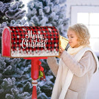 Kawani Merry Christmas Mailbox Cover Winter Snowflake Red Black Buffalo Plaid Christmas Decorative Mailbox Cover Magnetic Standard Size 25.5x21 Inch Xmas Post Box Cover Wraps for Garden Yard Decor
