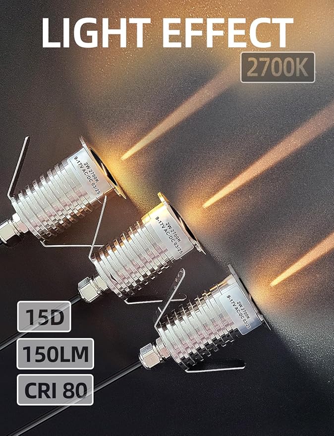 MALORY Low Voltage Deck Light 6 Packs, 2W 2700K 12V Landscape Lighting, Recessed LED Outdoor Step Stair Lights, Deck Lighting for for Outside Floor Yard (SG07-Link, 6-Pack 2700K)