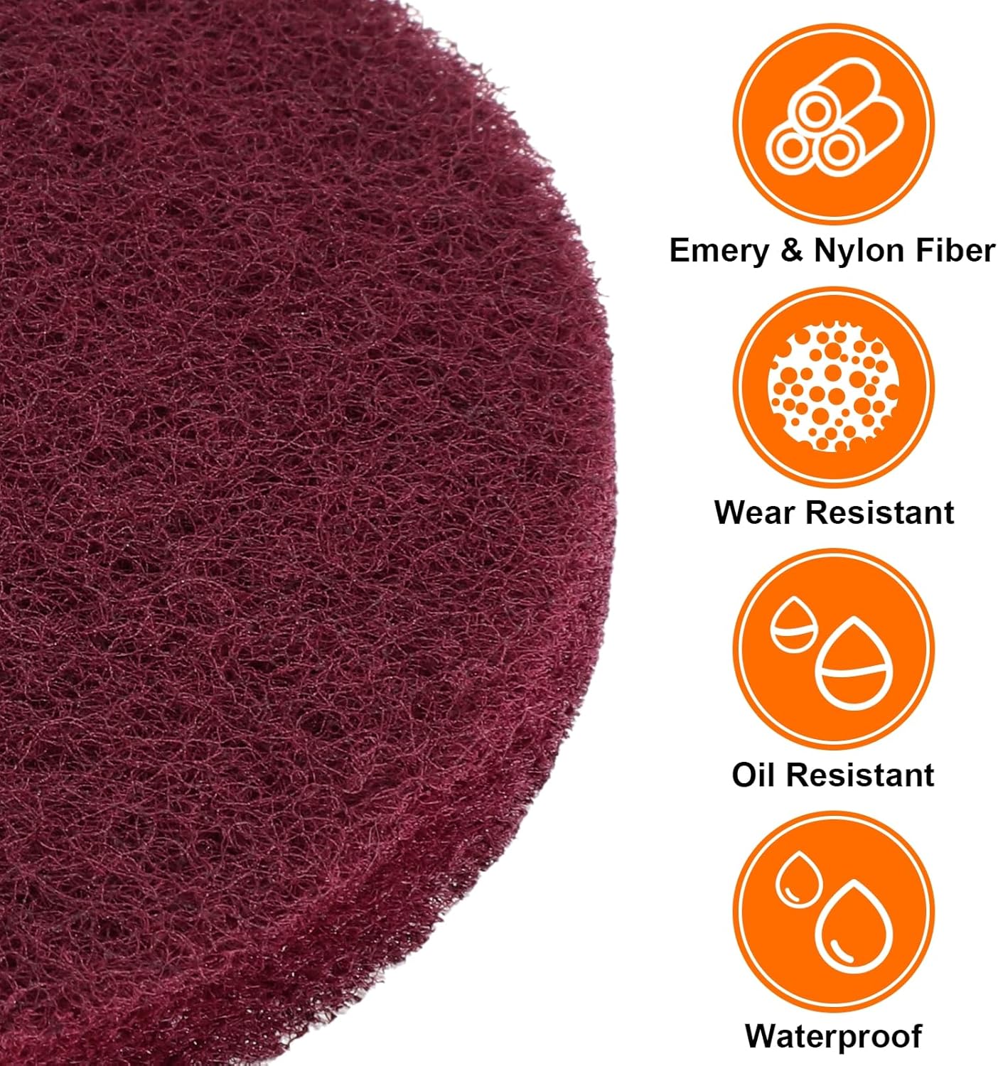 HARFINGTON 20pcs Scrubber Scouring Pads 500 Grits 5 Inch Drill Power Brush Hoop and Loop Surface Conditioning Disc Drill Scuffing Disc Scrub Pads for Home Kitchen Cleaning, Dark Red
