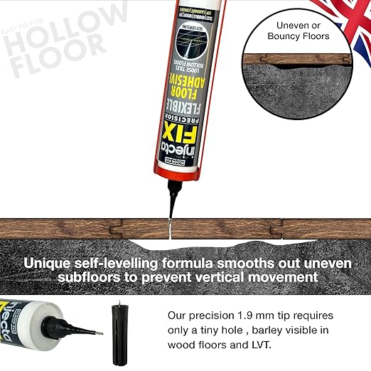 Precision 300ml from Floor-Fix Pro - Fix Loose Tiles - for Loose & Hollow Tiles, Wood, LVT & Laminate - Includes 1.9mm Syringe Tip - Adjustable to 6mm + Anti-Clog Performance (1)