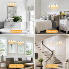 4 Light Modern Bathroom Light Fixtures Over Mirror, Chrome Vanity Lights for Bathroom Wall Sconces with Milky White Glass Shades, E26 Socket (Bulbs Not Included)