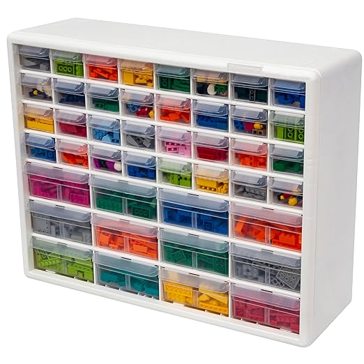 Akro-Mils 44-Drawer Plastic Drawer Storage Cabinet for Garage Organization, Bead Organizer, Building Bricks Storage, Teacher Toolbox, Makeup Organizer, 20-Inch W x 6-Inch D x 16-Inch H, 10144 White