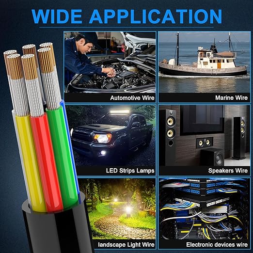 NAOEVO 14 Gauge Wire 6 Conductor Electrical Wire, 14 AWG Stranded PVC Cord, 12V Low Voltage/Tinned Copper/Flexible Cable for Automotive Wiring, Lamp Cord, Marine Cable (30FT)