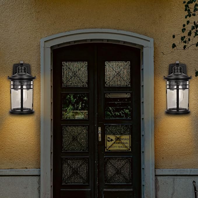 Darkaway Outdoor Porch Lights Wall Mount, Outdoor Light Fixtures Sconces Wall Lighting with Seeded Glass Waterproof Exterior Lights for Patio Yard House Hallway Doorway Garage(1 Pack, Black)