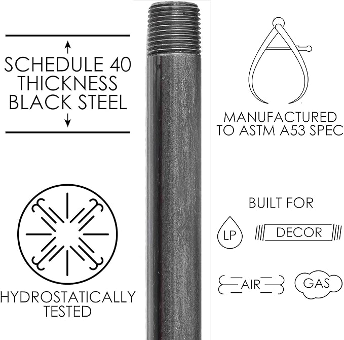 PIPE DÉCOR 1/2” x 9” Malleable Cast Iron Pipe Nipple, Pre-Cut Connectors, Industrial Steel Grey Fits Standard Half Inch Black Threaded Pipes Nipples and Fittings, Build Vintage DIY Furniture, 6 Pack