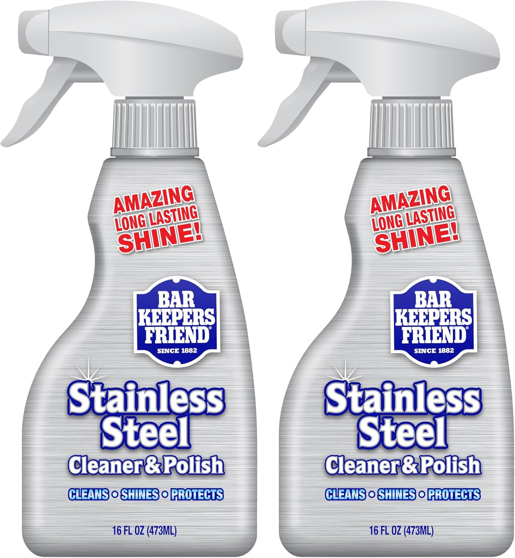 Bar Keepers Friend Stainless Steel Cleaner and Polish Spray (2 x 16 oz) Removes Oily Fingerprints, Hard Water Stains, Grime & Food Debris without Scratching or Dulling Appliances & Surfaces
