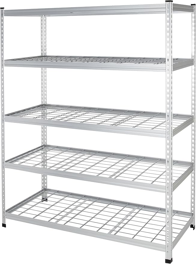 Amazon Basics 4000IBS Heavy Duty Adjustable Storage Shelving Unit, 5 Shelf, High-Grade Aluminum, Silver, 60 x 24 x 78 Inch