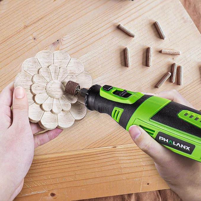 PHALANX 8V Cordless Rotary Tool Kit, 2.0 Ah Battery Rechargeable Rotary Tool with 73pcs Accessories, 5-Speed LED Light, Idea for Sanding, Carving, Polishing, Engraving, Wood Carving, Pet Grooming