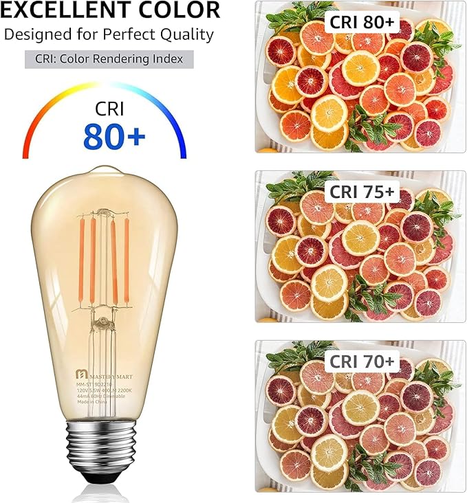 MASTERY MART 120 Pack Dimmable Vintage E26 LED Light Bulb, 2200K Warm White 5.5W (60 Watt Equivalent), Glass ST21 Antique Edison Style, 500LM, Decorative Filament Bulb, UL and Energy Star
