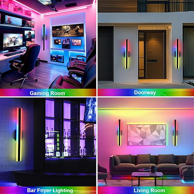TODOLUZ 2-Pack 32-Inch Outdoor RGB Wall Light Fixture, IP65 Waterproof 21W LED Linear Porch Wall Sconce Lighting with Remote Control for Enterway Patio Garage
