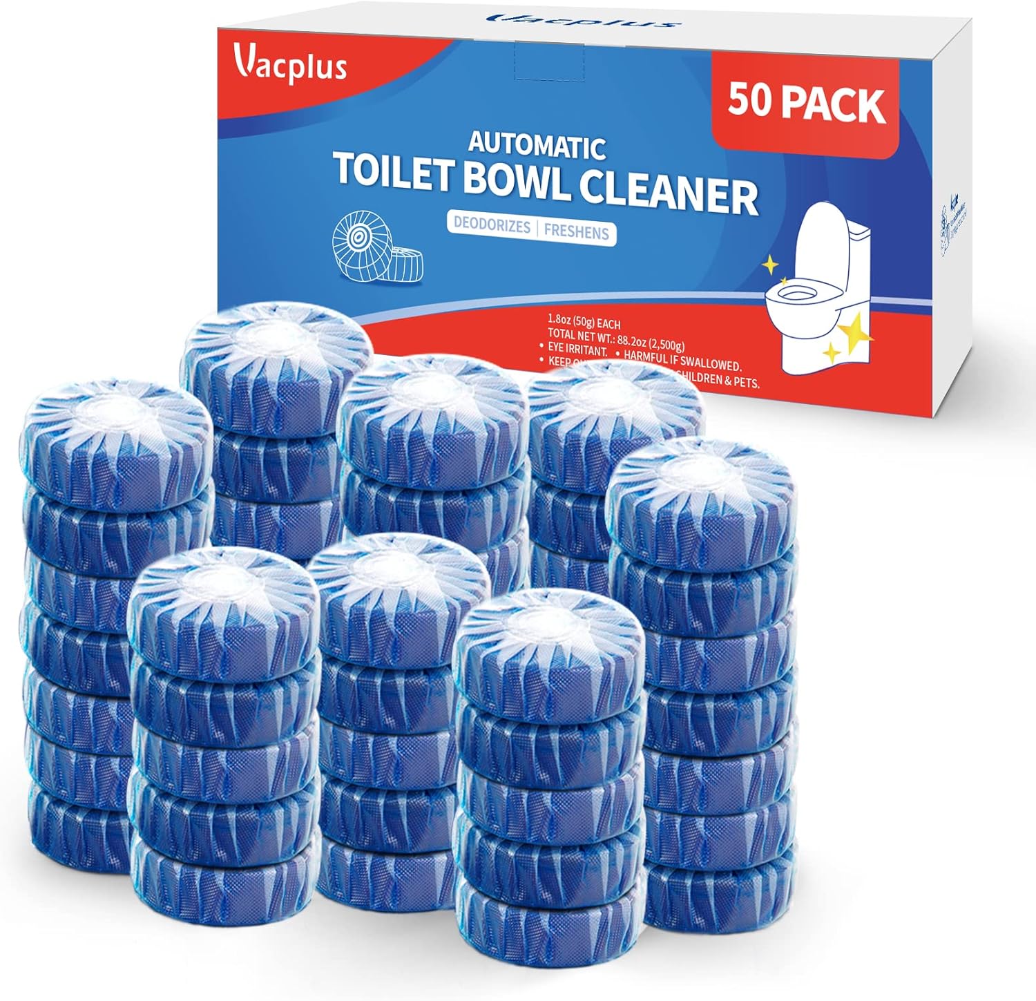 Vacplus Automatic Toilet Bowl Cleaner Tablets, Bathroom Toilet Tank Cleaner (50 PACK), VA-T165