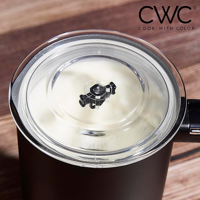 COOK WITH COLOR 4-in-1 Electric Milk Steamer and Frother - 2-Minute Heating and Frothing, Hot and Cold Foam Maker for Coffee, Latte, Cappuccino, Macchiato, Milk Warmer, Auto Shut Off, Black