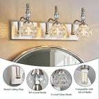 Modern Glass Crystal Vanity Light - Vintage Bathroom Lighting Fixtures Over Mirror, 3 Light Vanity Lights G9 Bulb (19.68 Inch, Nickel)