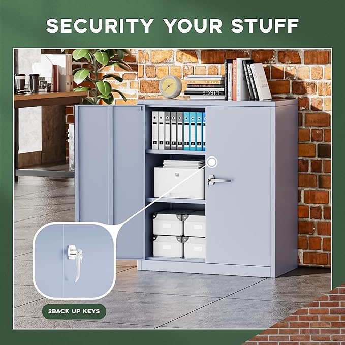 Greenvelly Metal Storage Cabinet, 36" Locking Storage Cabinet with Doors and Shelves, Lockable Storage Cabinets for Home Office, Utility Locker Cabinet, Steel Garage Cabinet with 2 Keys, Dark Grey