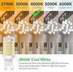 BUBO G9 LED Bulb 4000K Cool White 430 Lumens, 3W Equivalent 40W T4 G9 Halogen Replacement, 360°Beam Angle 120V Non-Dimmable No-Flicker G9 Light Bulbs for Crystal Chandelier Lighting, 10 Pack