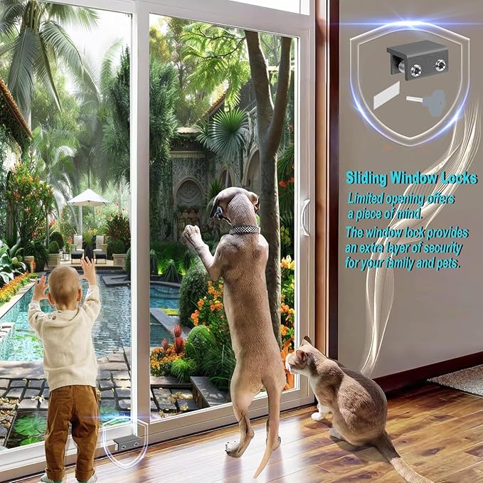 Window Locks,(10 Sets) Sliding Window Locks with Key,Window Locks Security for Up and Down Windows,Adjustable Aluminum Window Stopper,Easv to Install Vertical Window AC Unit Security Lock (Gray)