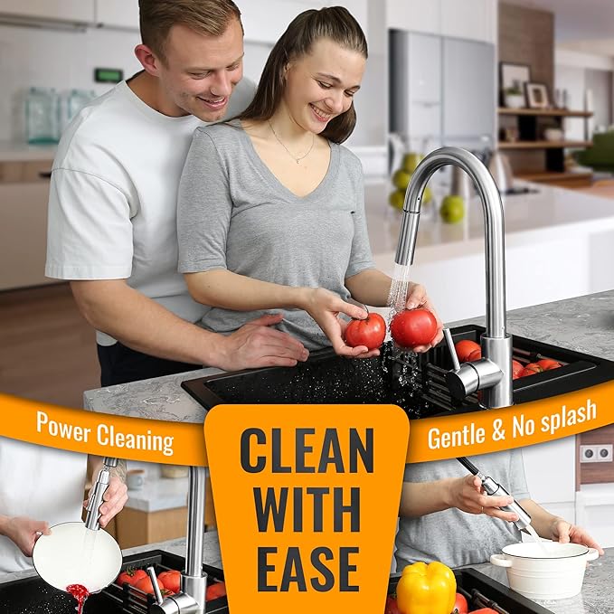 APPASO Kitchen Faucet with Pull Down Brushed Nickel, Single-Handle High Arc Swan-Neck Modern Kitchen Sink Faucet with Optional Deck Plate Stainless Steel