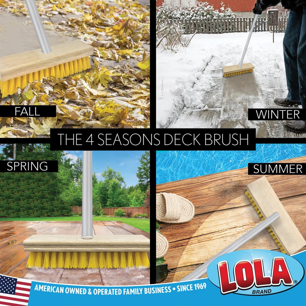 LOLA Deck Scrub Brush Outdoor Broom, Durable Bristles Remove Dirt, Grime, Grout, Leaves, Snow on Patios, Decks, Wet or Dry, 1 Pack