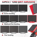 32-Pack 3x4 Inch 1200 Grit Hook & Loop Sanding Sponges - Wet/Dry Foam Pads for Fine-Grade Surface Finishing on Wood, Metal & Automotive