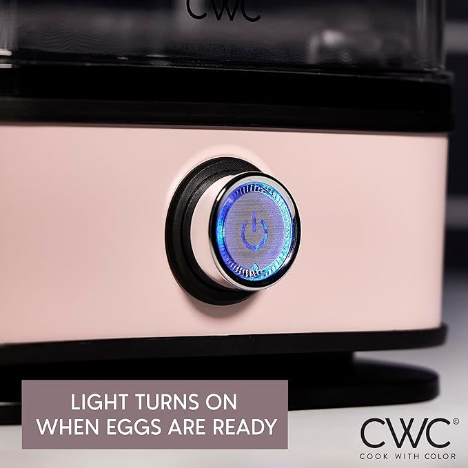 COOK WITH COLOR 6-Egg Capacity Egg Cooker – For Soft, Medium, Or Hard-Boiled Eggs, Rapid Cook Time, Auto Shut-Off & Boil-Dry Protection – Includes Tray, Measuring Cup & Lid – 210W Egg Maker, Pink