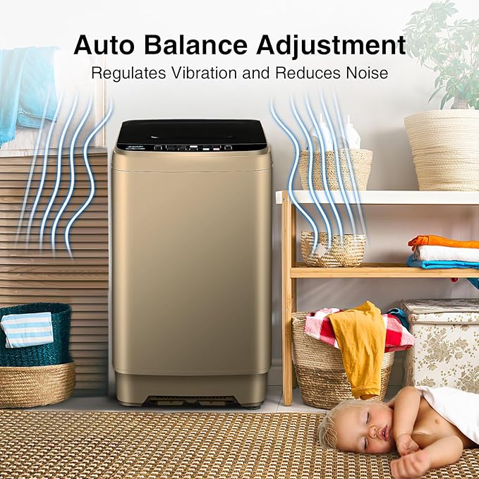 Portable Washing Machine 2.3 Cu. Ft. Full-Automatic Compact Washer Machine for Apartment, 10 Wash Program Small Portable Washer for Dorm, Apartment, RV, Home, Golden