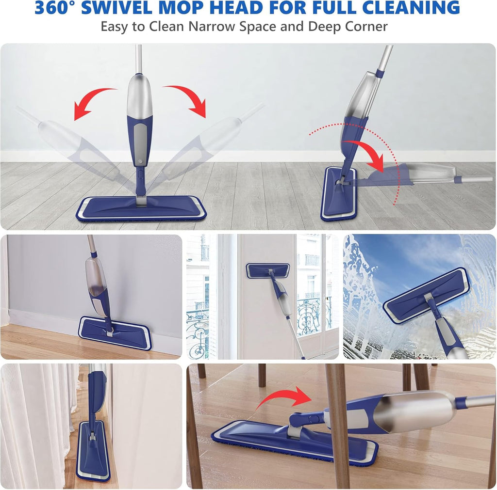 Spray Mops for Floor Cleaning - BPAWA Microfiber Floor Mop Flat Wet Mop Dry Dust Mop for Hardwood Laminate Wood Tile Vinyl Kitchen Bathroom Floors with 4 Washable Pads Reusable 550ML Refillable Bottle