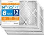 LotFancy 14x25x1 Air Filter MERV 13 Pet Smoke Smog Allergens Defense (6-Pack) Pleated HVAC Furnace Air Filters, Replacement for Home AC & Heating Systems, Actual Size: 13.75" x 24.75" x 0.75"