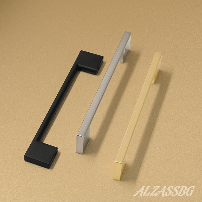 Alzassbg 5 Pack Matt Gold Cabinet Pulls, 12-1/2 Inch(320mm) Hole Centers Rectangle Cabinet Handles Kitchen Pulls for Drawers and Cabinets AL3051MGP