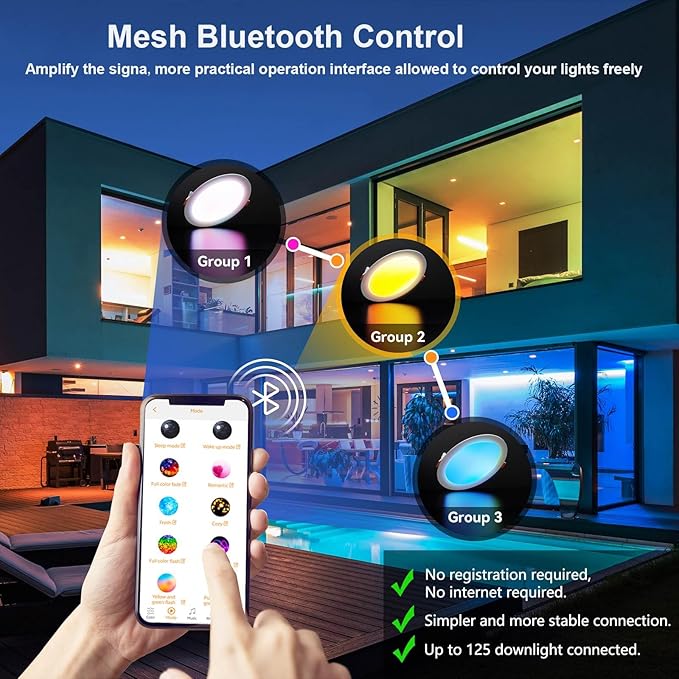 Recessed Lighting 6 inch, 4Pack RGBCW Recessed Ceiling Lights with Junction Box, 16W 1350lm LED Recessed Lights 2700 to 6000K Canless LED Downlight Dimmable by Alexa and APP