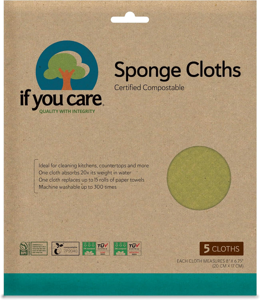 If You Care Sponge Cloths – 5 Count – 100% Natural Cleaning Rags for Kitchen, Bathroom, Home Countertop Surfaces – Absorbent, Reusable, Machine Washable, Compostable