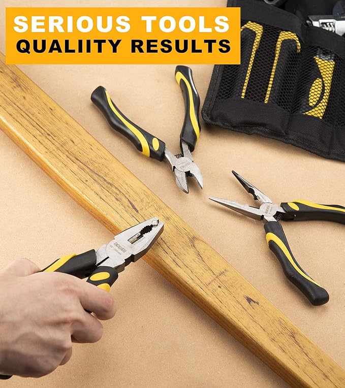 DOWELL Pliers Set: 5-Piece Kit with Groove Joint, Adjustable Wrench, Combination & Long Nose Pliers