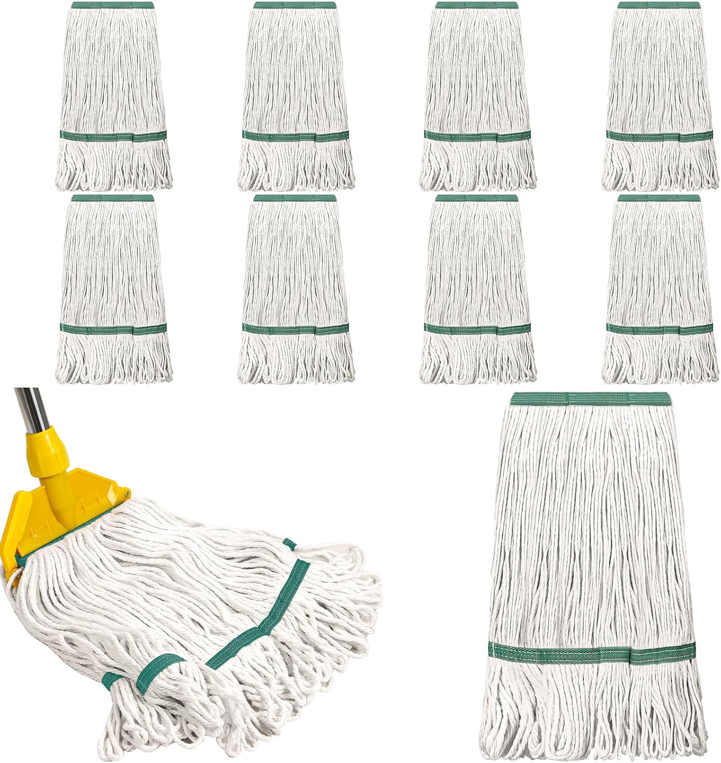 6 Pack Heavy Loop End Cotton String Mop Head Heavy Duty Mop Head Commercial Refills Mop Head Replacement for Home Industrial Commercial Floor Cleaning(White, Green)