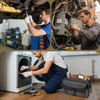 Small Canvas Tool Pouch with Zipper, 12 Inch Tool Organizer Bag, Double Layer Utility Storage Bag with Shoulder Strap for Electrician, Black/Gray (Empty Bag)