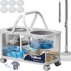 Gen 1 2025 Compact Upgrade Mop Bucket Separate Dirty Water, Hands-Free Floor Cleaning Set with 360° Wheels, Wet Dry Mop for Hardwood, Tile & Laminate Floors, 61" Handle & 6 Mop Heads - Grey