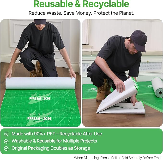 39"x100' Heavy-Duty Floor Protection | Construction Grade Carpet Protector | Drop Cloth Plastic Film for Hardwood Floors | Waterproof Painters Covering with No Residue(Mint Green)